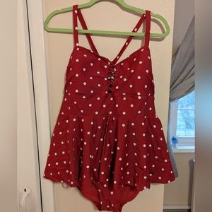 Disney Mini Mouse Red Retro Lattice-Front Peplum One-Piece Swimsuit